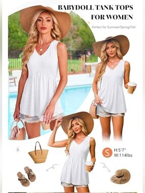 White Eyelet Babydoll Tank Top | Sleeveless V-Neck Summer Blouse